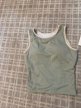 Geode Swim Women Small NWT Ribbed Tank Top in Sage Green with Contrast Trim